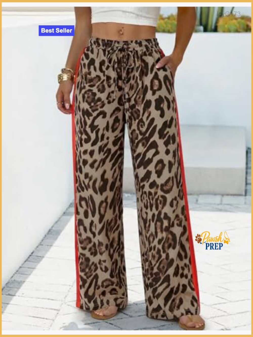 Wide Leg Palazzo Trousers with Pockets Leopard Print High Waisted - Picture 2 of 7